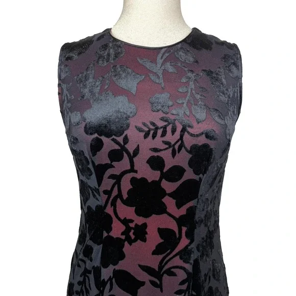 Vtg‎ Black Velvet Burnout Dress Womens 8 Sheer Mesh Y2K Whimsigoth Fairy Grunge - Picture 2 of 13